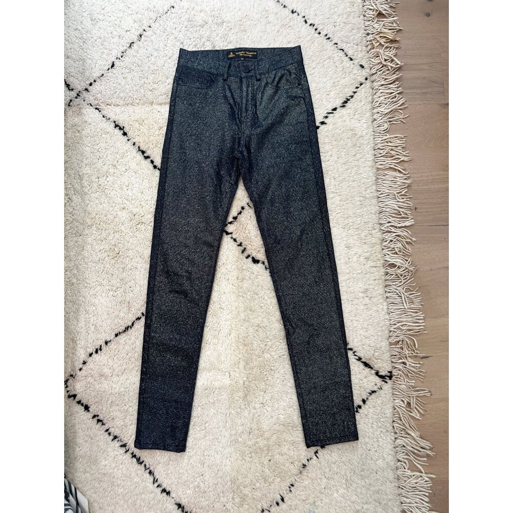 VIVIENNE WESTWOOD Anglomania Metallic Skinny Jeans Sz 38 2 US Navy Gold